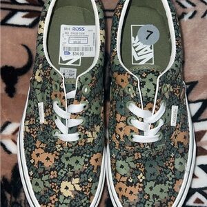 Vans Green and Brown Floral Women's Shoes